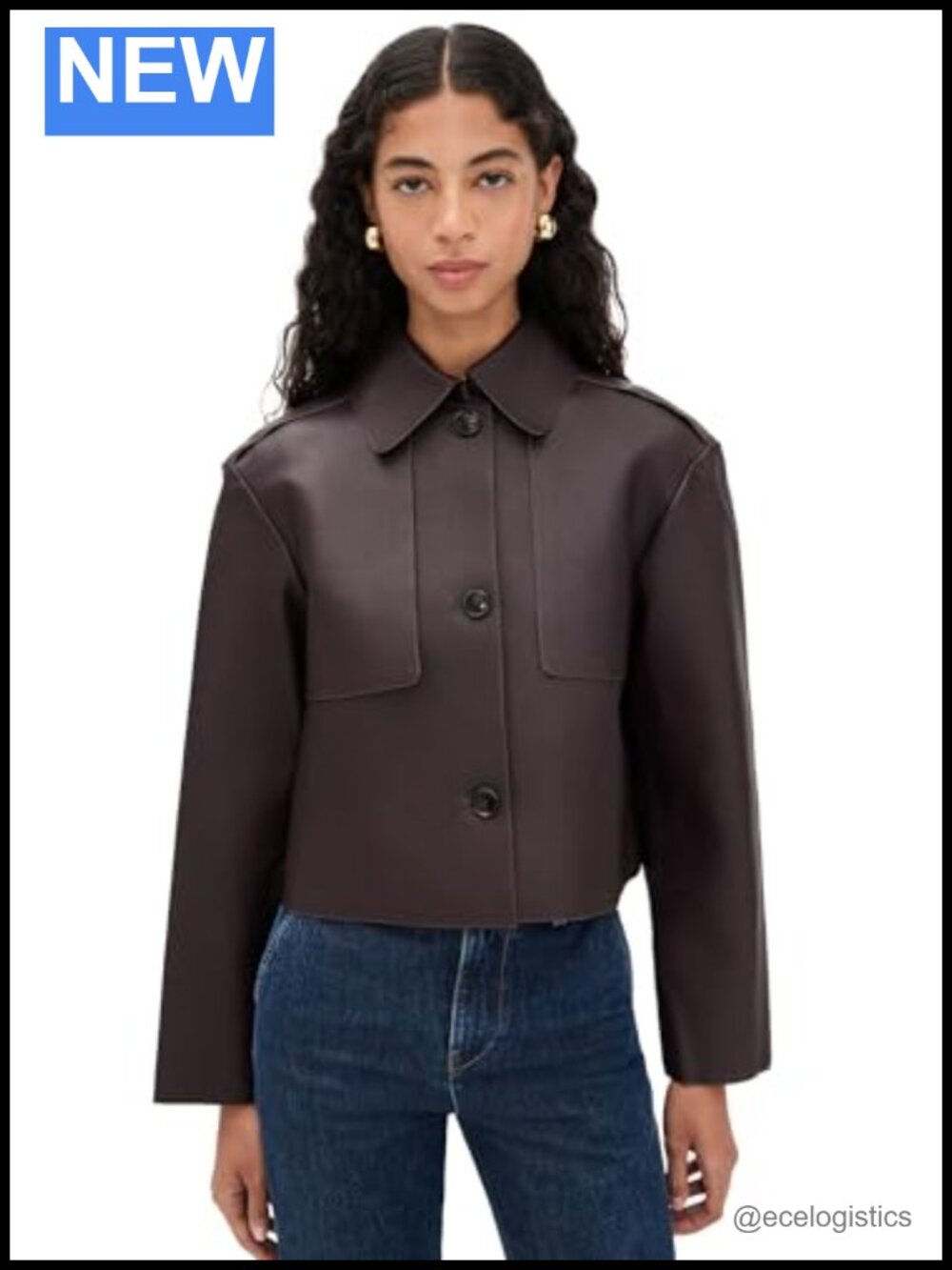 Crop Leather Trench Coat Lambskin Long Sleeve